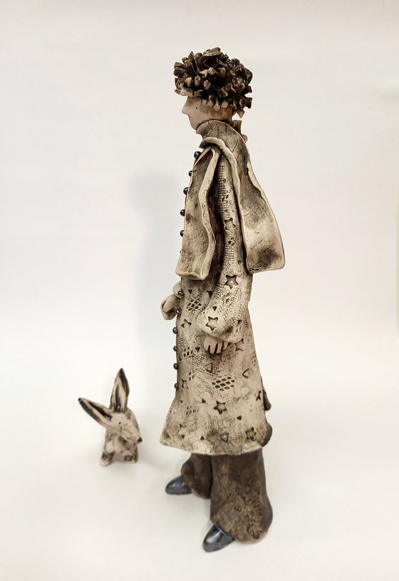 Little Prince and the Fox, ceramic sculpture by Izabell Nemechek