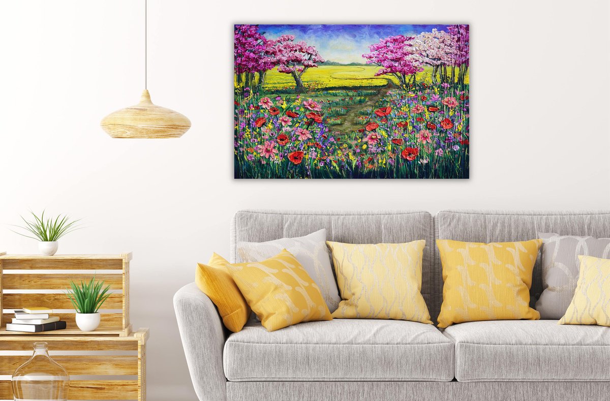 Impressionistic Botanical Acrylic Painting By Amanda Dagg, 36 X 24, Spring Radiance, Original Artwork