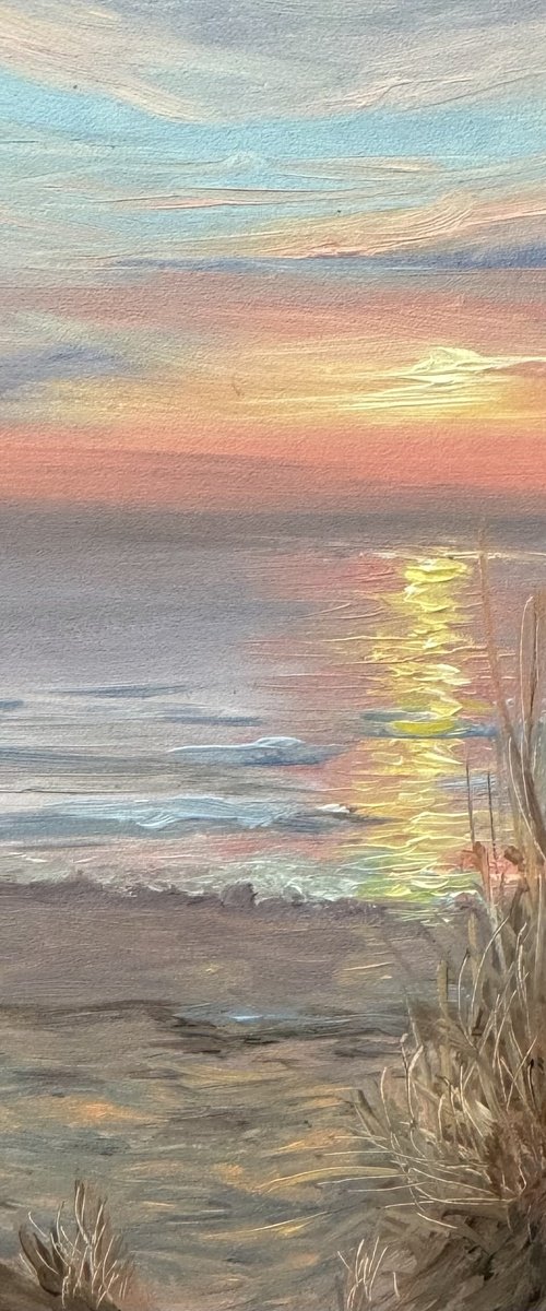 Sunrise at the beach miniature oil painting by Kateryna Boykov