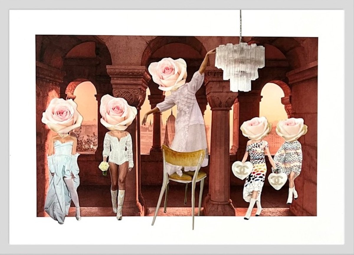 Portrait Collage By Angelika Millmaker, 12 X 8, Balancing Act, Original Artwork