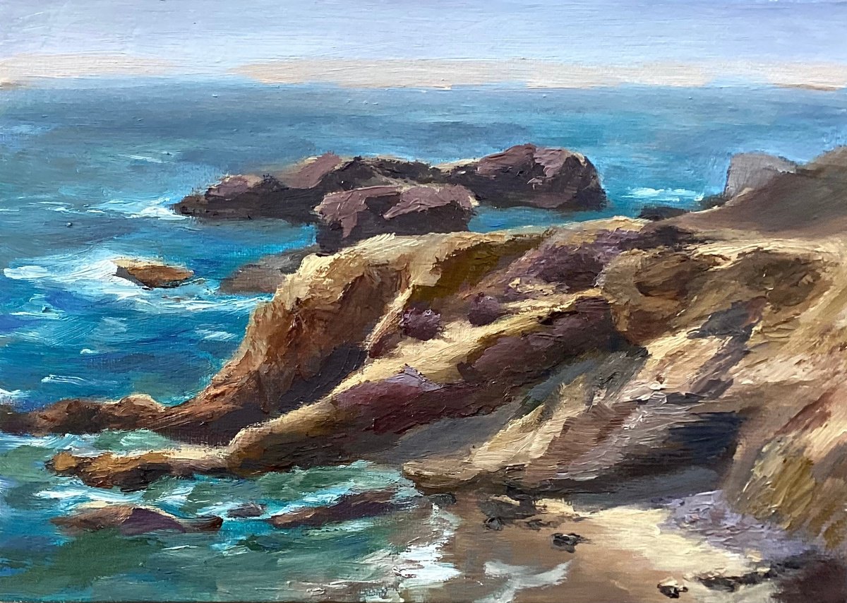 Impressionistic Landscape Oil Painting By Grace Diehl, 8 X 6, Crystal Cove Coast, Original Artwork