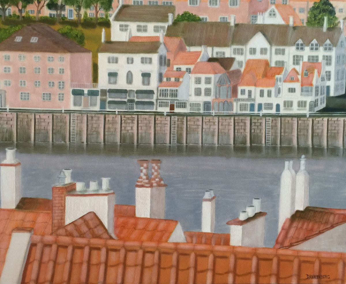 Impressionistic Cityscapes Oil Painting By Leslie Dannenberg, 24 X 20", Rooftop Views, Original Artwork