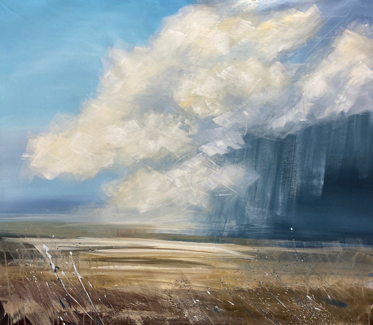 Impressionistic Landscape Acrylic Painting By Helen Mount, 39 X 35, Draw Me Rain, Original Artwork