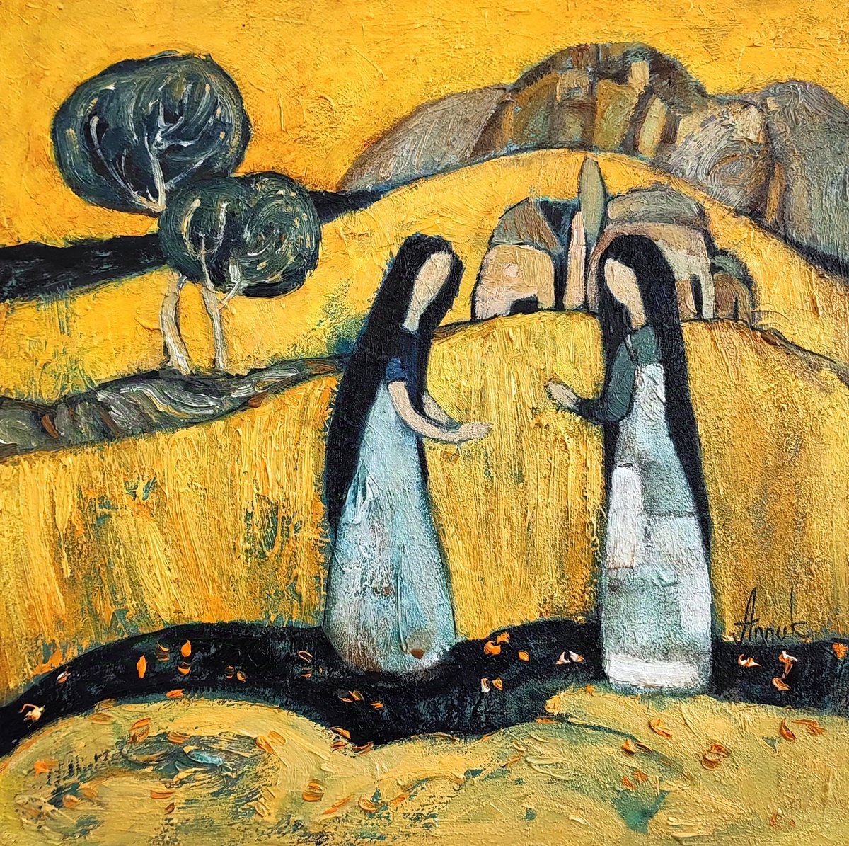 Impressionistic Landscape Oil Painting By Anna Soghomonyan, 16 X 16, At The Edge Of Summer, Original Artwork