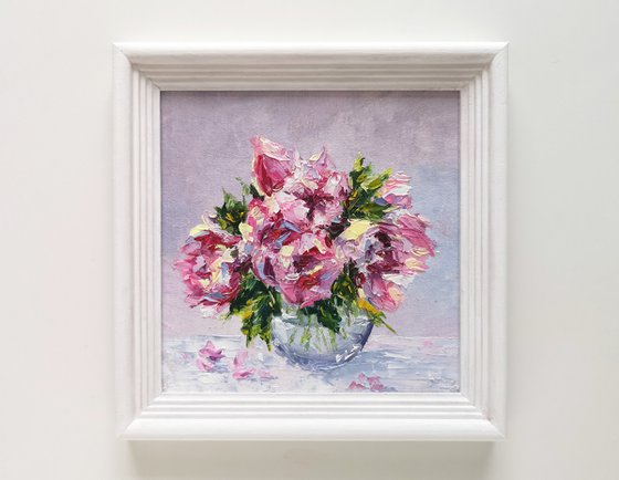 Peony bouquet in vase, impressionist flowers still life