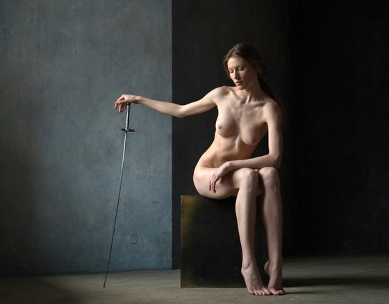 Seated nude with epee