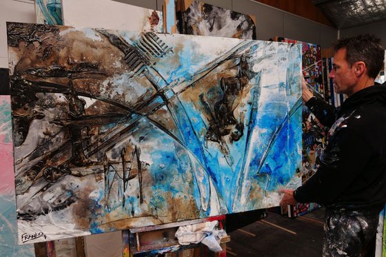 Washed Rust 160cm x 100cm Blue Rustic Abstract Art