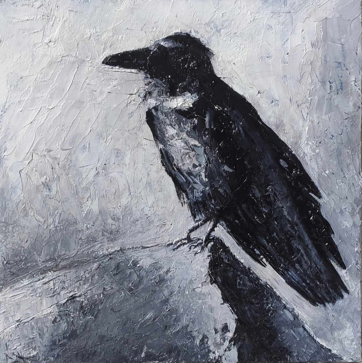 Expressive Animal Oil Painting By Lionel Le Jeune, 8 X 8", Corbeau, Original Artwork