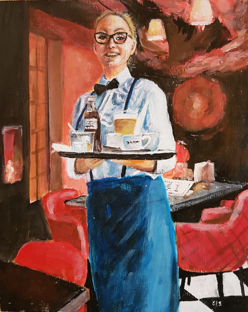 Impressionistic Portrait Acrylic Painting By Els Driesen, 8 X 10, Waitress, Original Artwork