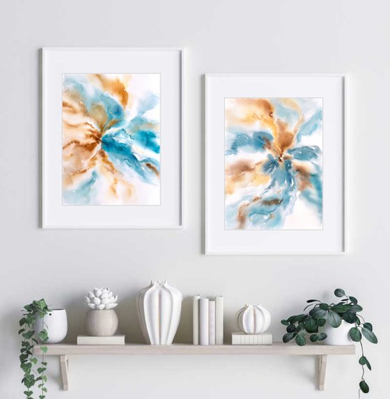 Abstract flowers diptych