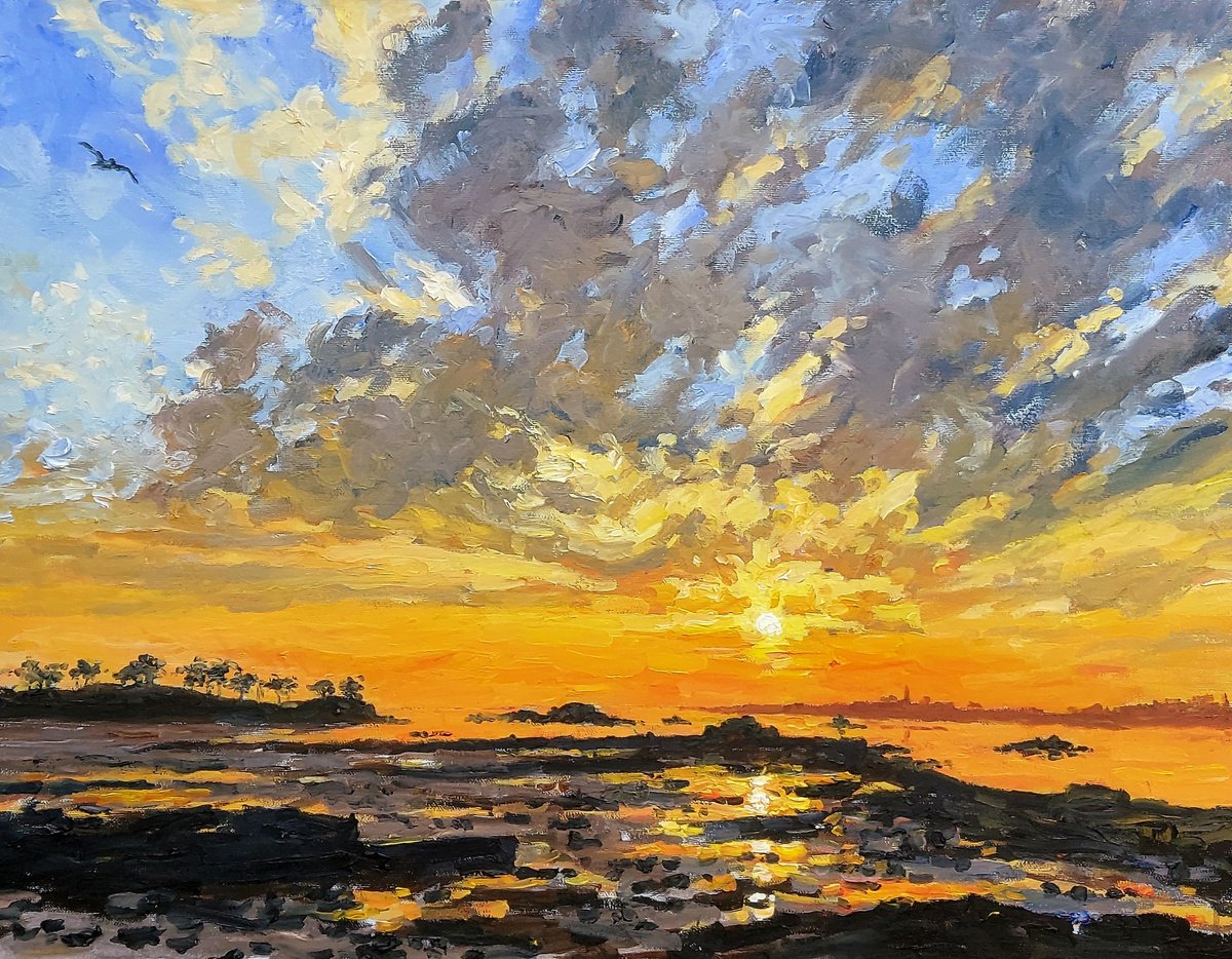 Oil Painting , Roscoff Sunset By Colin Ross Jack, 32 X 24, Artwork For Sale On Artfinder