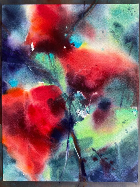 Red leaves - floral watercolor