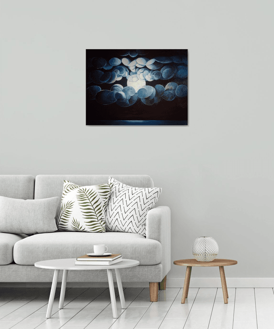 Moonlight (60x80cm, cubism, oil painting, ready to hang)