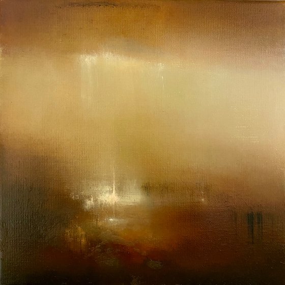 Give me a sunset 30x30 cm  - gold particles original oil painting landscape gift modern urban art office art decor home decor gift idea