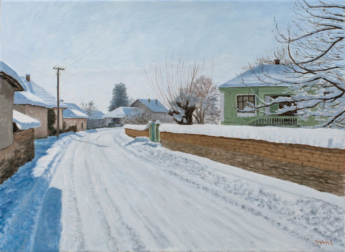 Impressionistic Landscape Oil Painting By Dejan Trajkovic, 30 X 22, Remembrance Of Winter - Part Two, Original Artwork