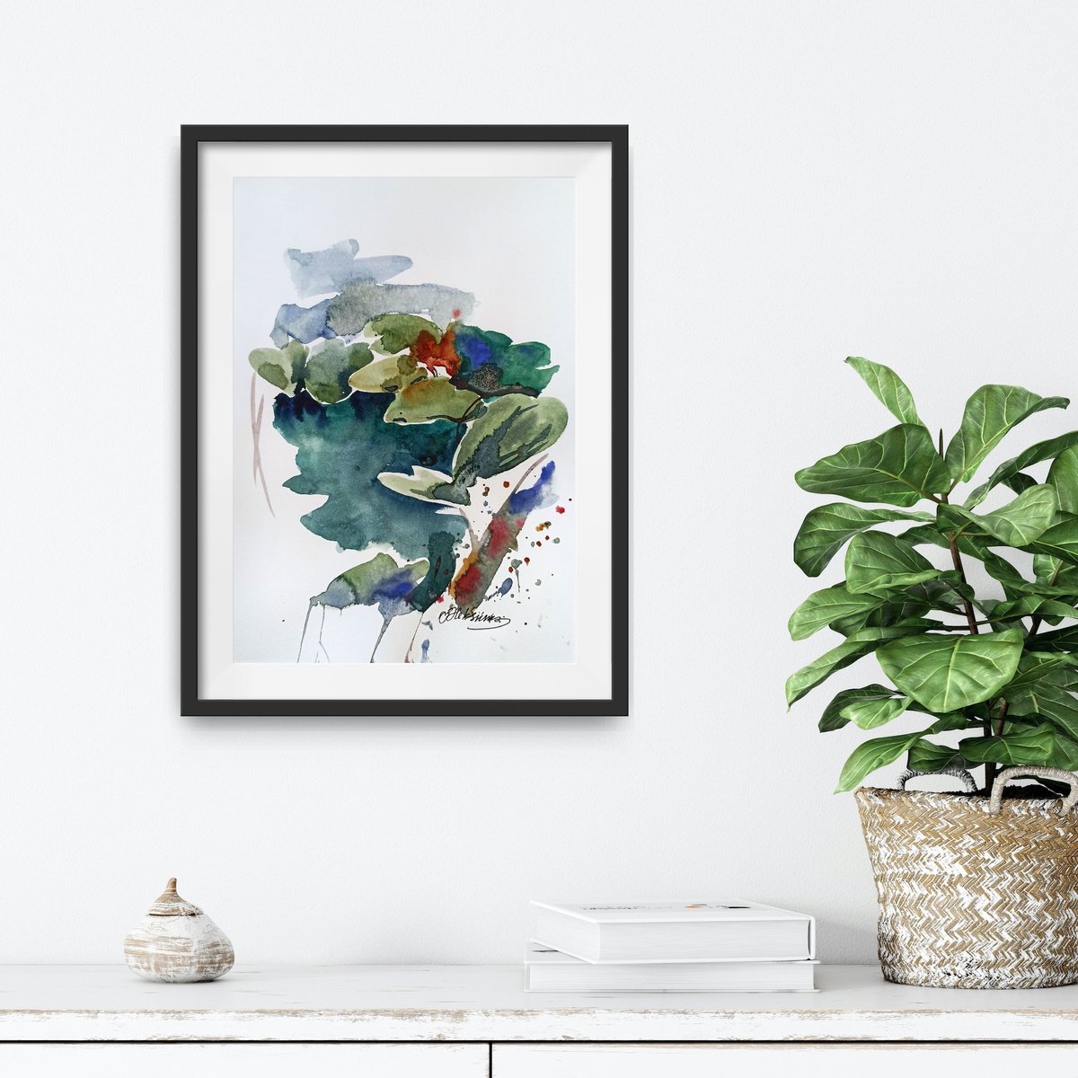 Water lilies - original watercolor sketch medium size by Olena Koliesnik