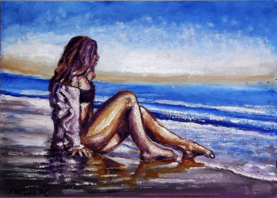 SEASIDE GIRL - THE HOPE - Thick oil painting - 42x29.5cm