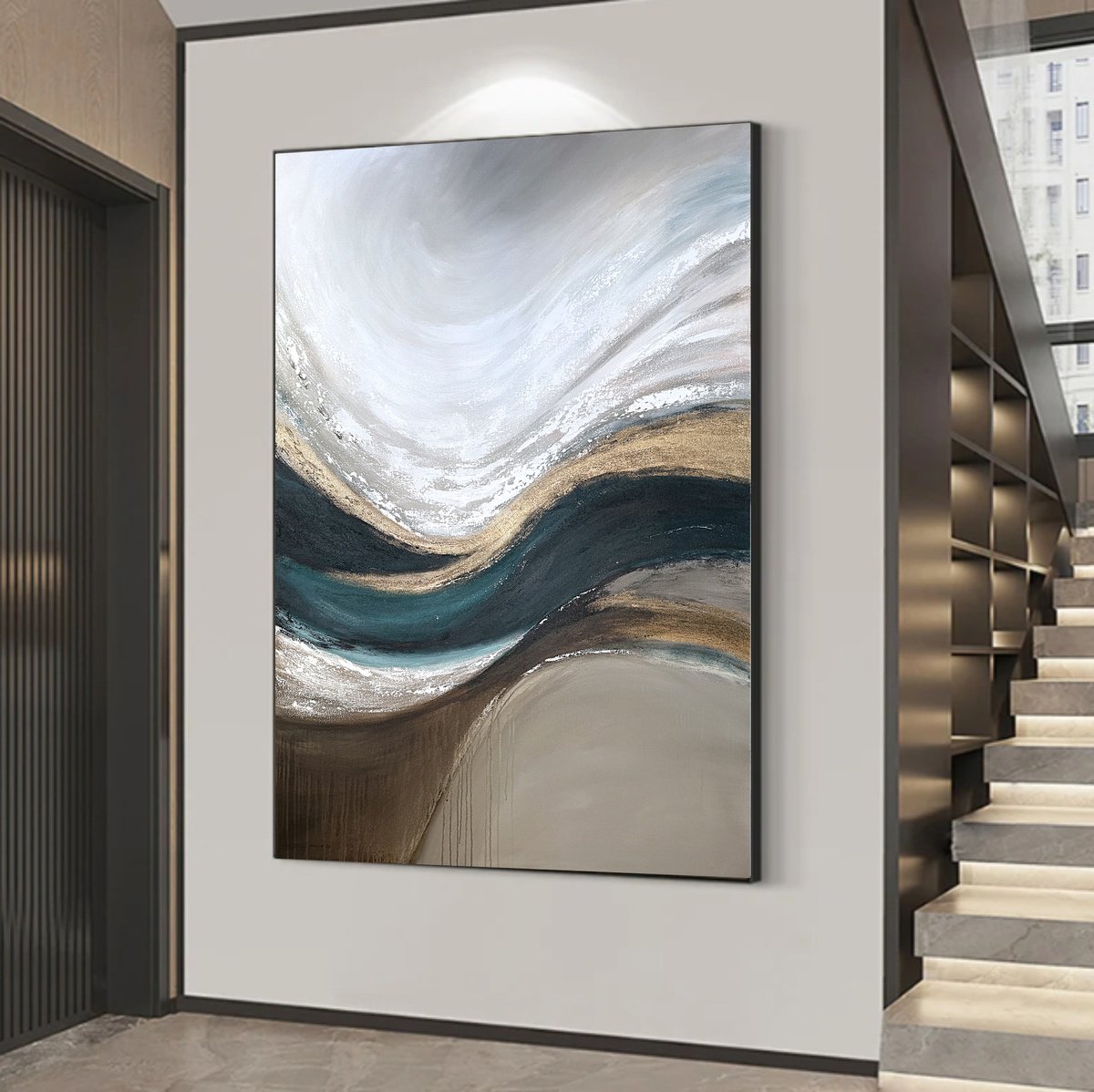 Teal Gold-Sculpted Currents By Tatiana Malinovscaia, 39 X 55, Artwork For Sale On Artfinder