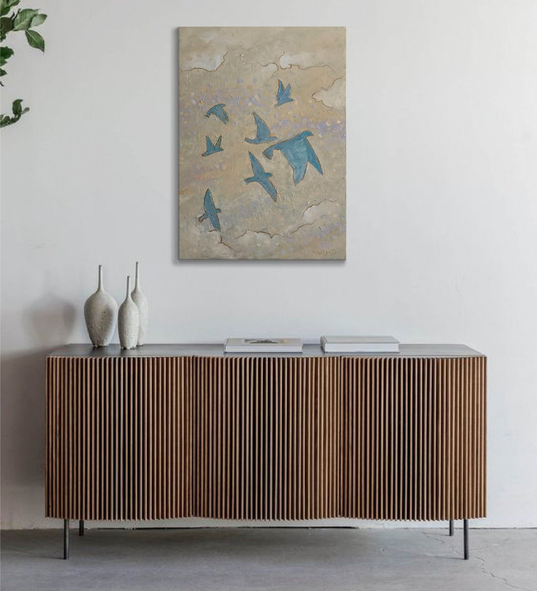 Abstract Animal Oil Painting By Mary Voloshyna, 20 X 28", Freedom Flight, Original Artwork