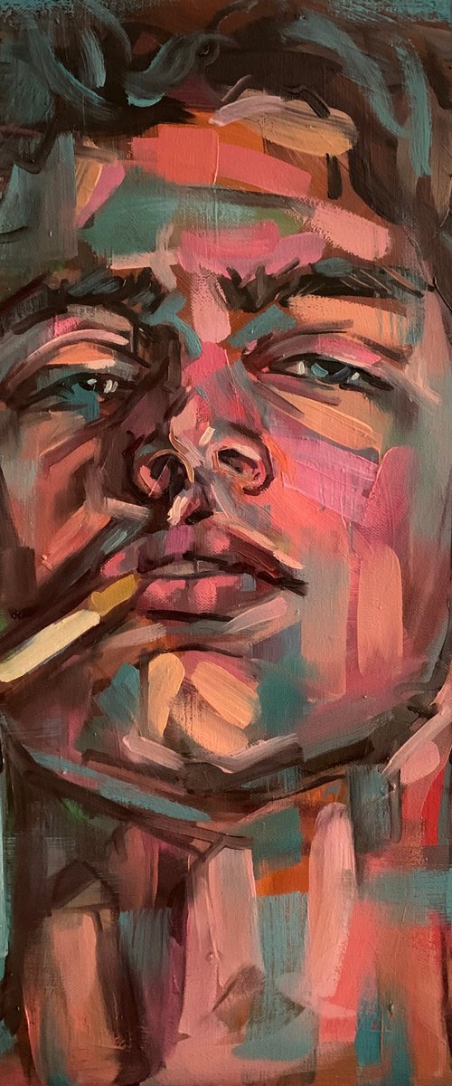 Man smoking male portrait gay queer oil painting by Emmanouil Nanouris