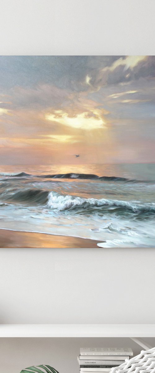 "Seaside" Sunset and coast oil art by Mary Amur
