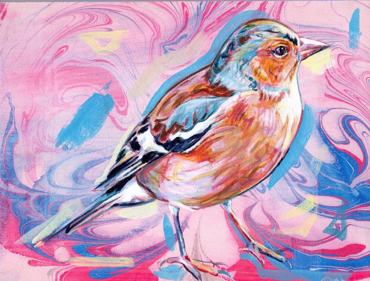 Surrealistic Animal Acrylic Painting By Paul Ward, 8 X 6", Chaffinch, Original Artwork