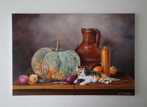 Kitten and Pumpkin