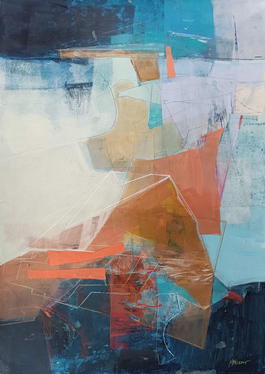 Surrealistic Abstract Acrylic Painting By Magdalena Morey, 20 X 28", Playing With Shapes 4, Original Artwork