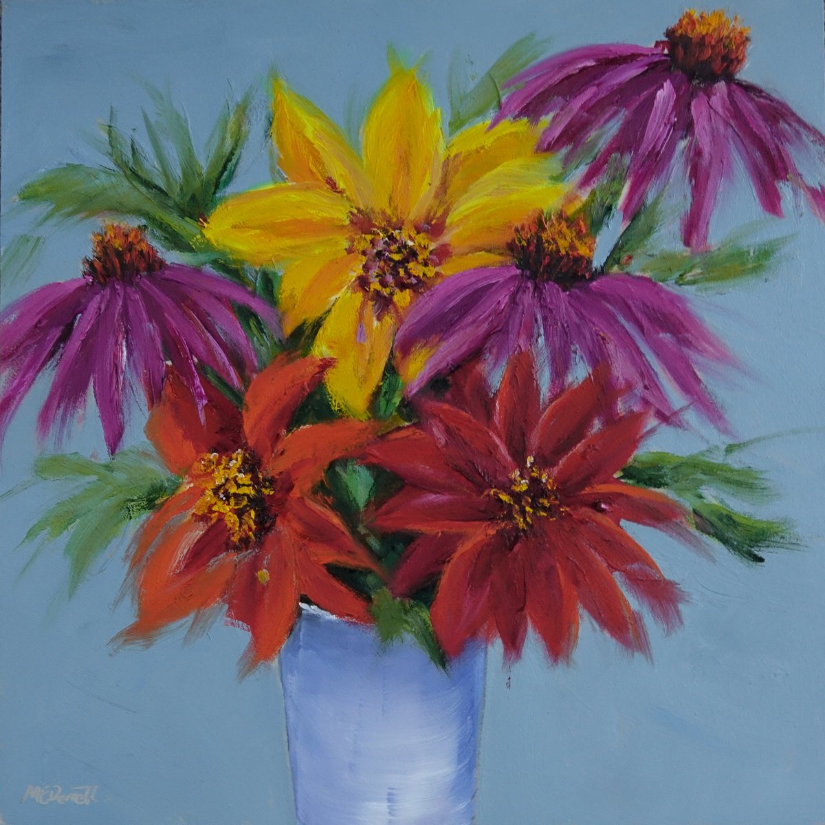 Dahlias with Cone Flowers by Marion Derrett
