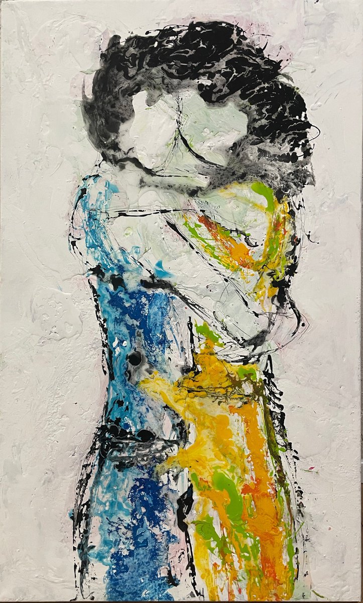 Expressive Portrait Acrylic Painting By Giusy Lauriola, 28 X 47, Free To Love, Original Artwork