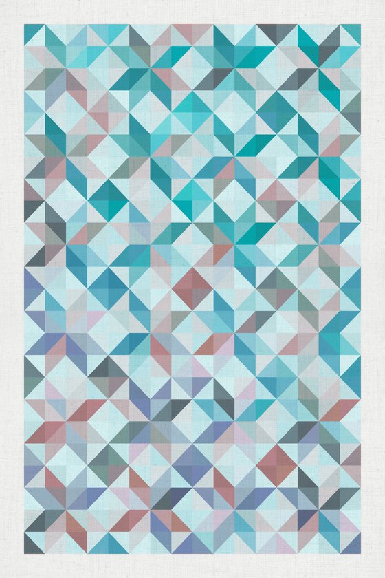 Geometric patchwork stars aqua print