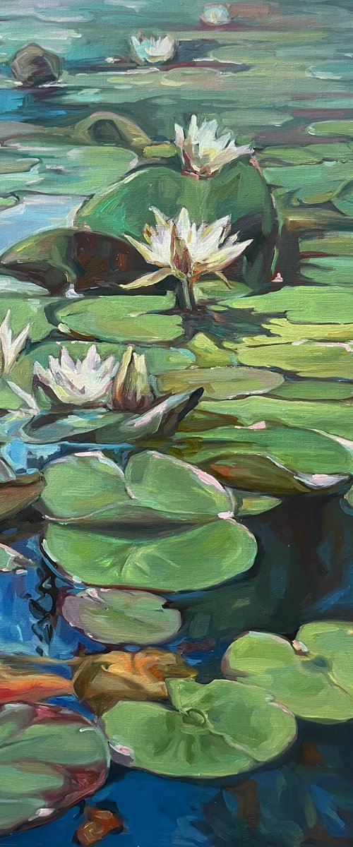 Sunny water lilies 60.6 cm/ 72.7 cm by Guzel Min