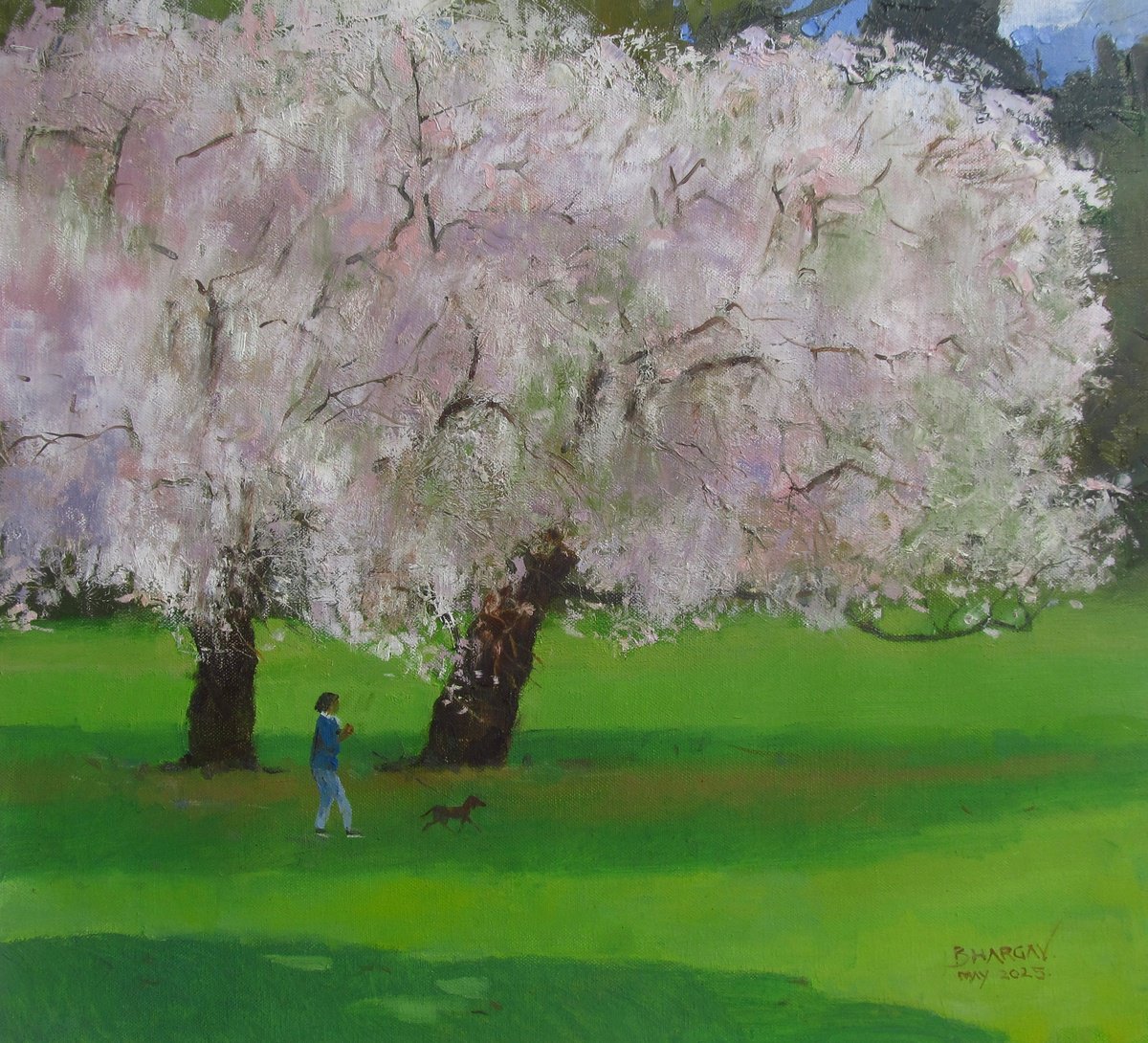 Impressionistic Landscape Oil Painting By Bhargavkumar Kulkarni, 18 X 17, Spring Companions, Original Artwork