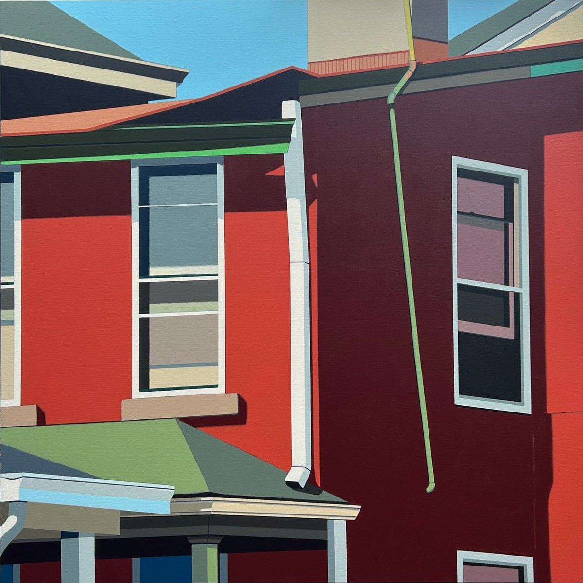 Geometric Cityscapes Acrylic Painting By Gordon Leverton, 37 X 37, Cohort, Original Artwork