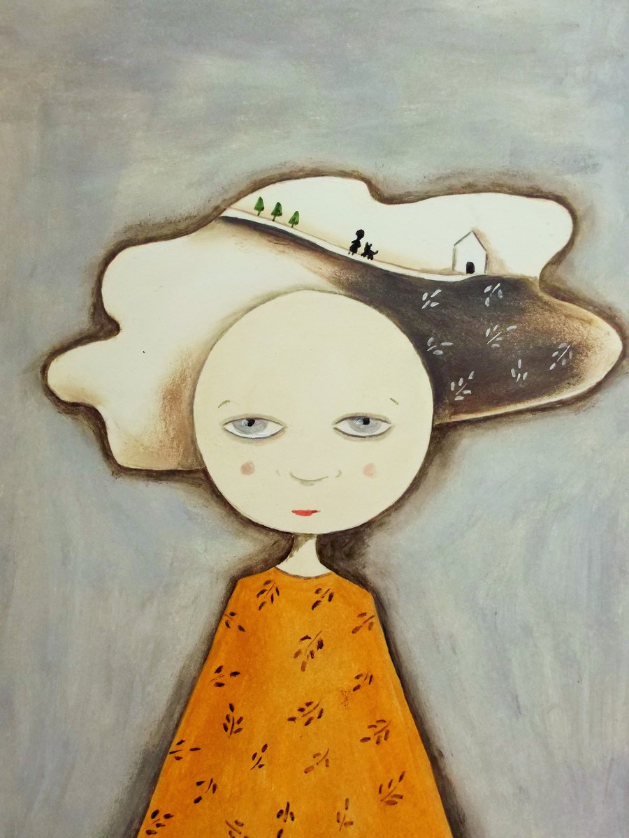 The cloud woman - oil on paper by Silvia Beneforti