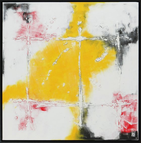 New Art collection - Incl black wooden frame - My Yellow Square - by Ronald Hunter 18F