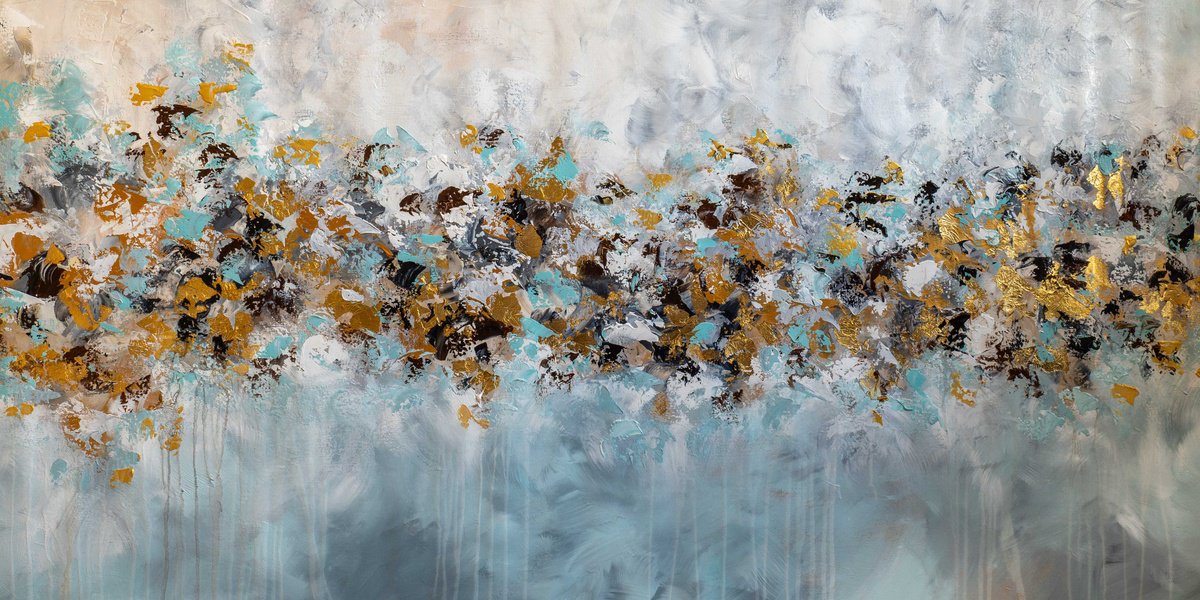 Abstract Acrylic Painting By Art By Catalin, 59 X 30, Heart Of Gold 9, Original Artwork