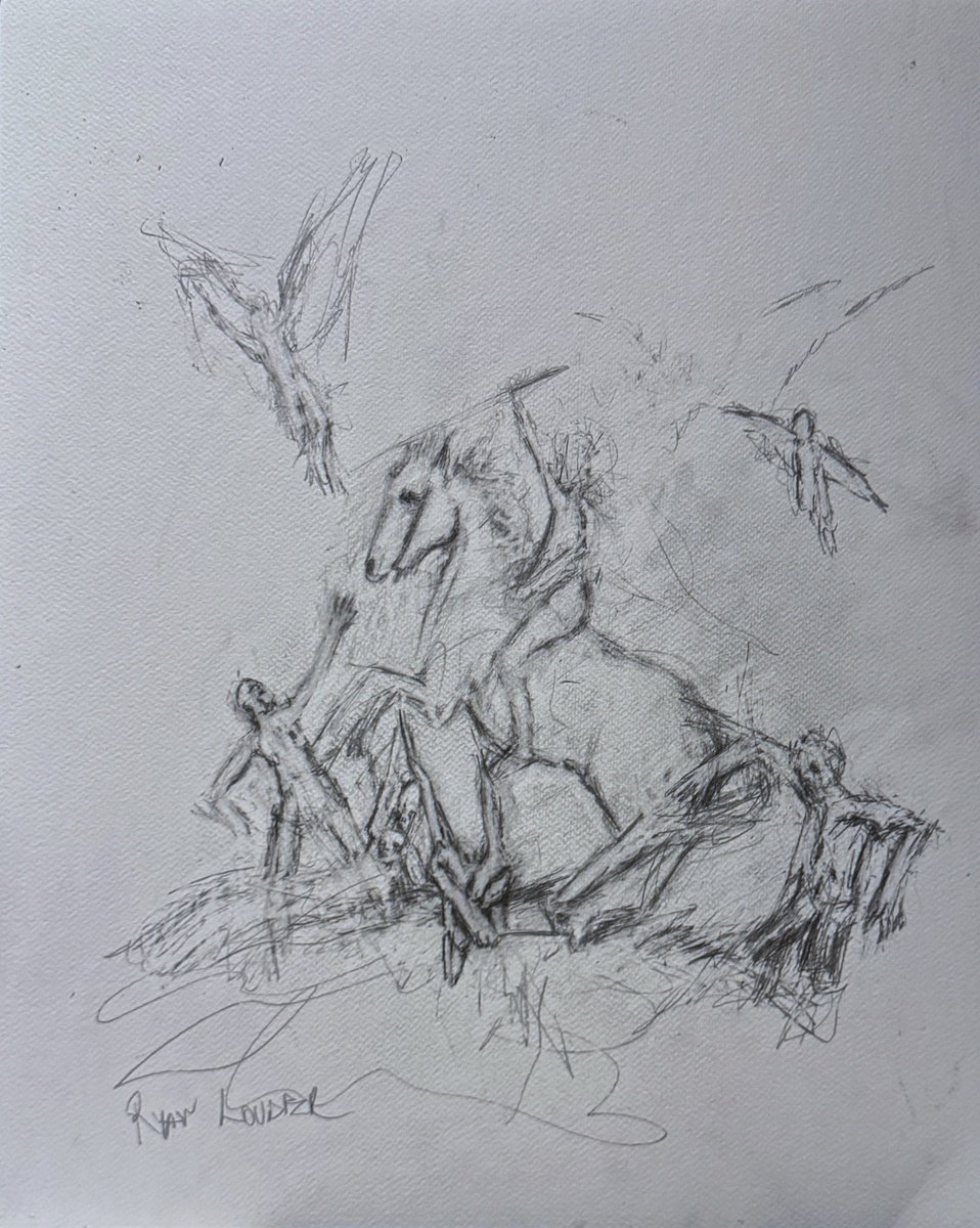 Impressionistic Portrait Pencil Drawing By Ryan Louder, 16 X 20", Revelations, Original Artwork