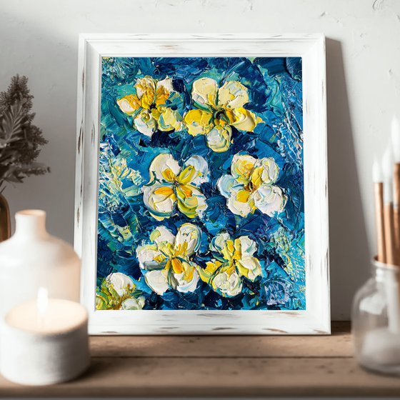 Blue & Yellow Frangipani Art