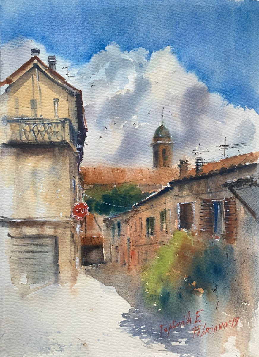 Impressionistic Cityscapes Watercolour By Eugenia Gorbacheva, 11 X 15, Fabriano Street #2, Italy, Original Artwork