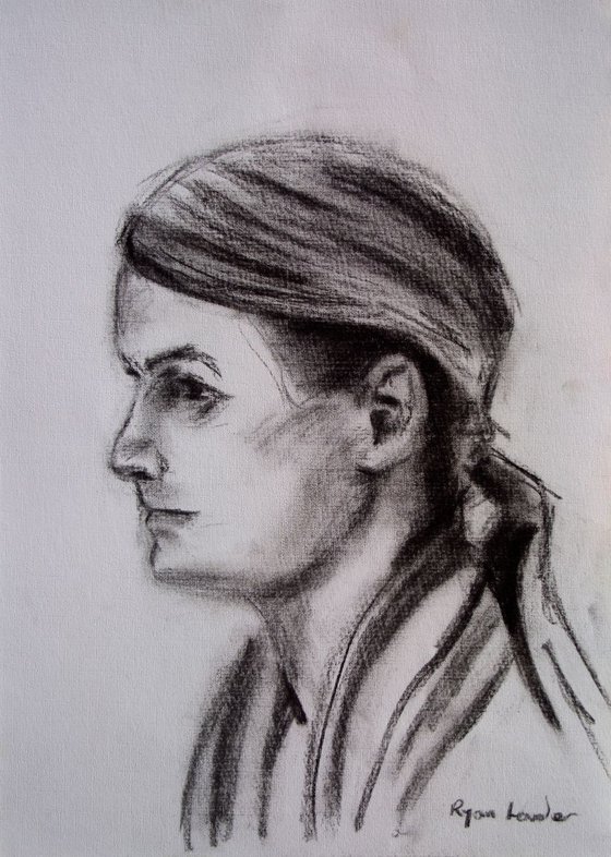 Girl Waiting For A Train Charcoal On Paper 11.7x16.5