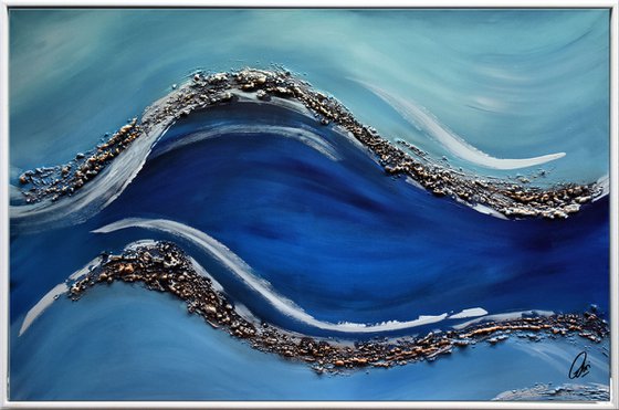 Oceans Eye  - Abstract Art - Acrylic Painting - Canvas Art - Framed Painting - Abstract Golden Sea Painting - Ready to Hang