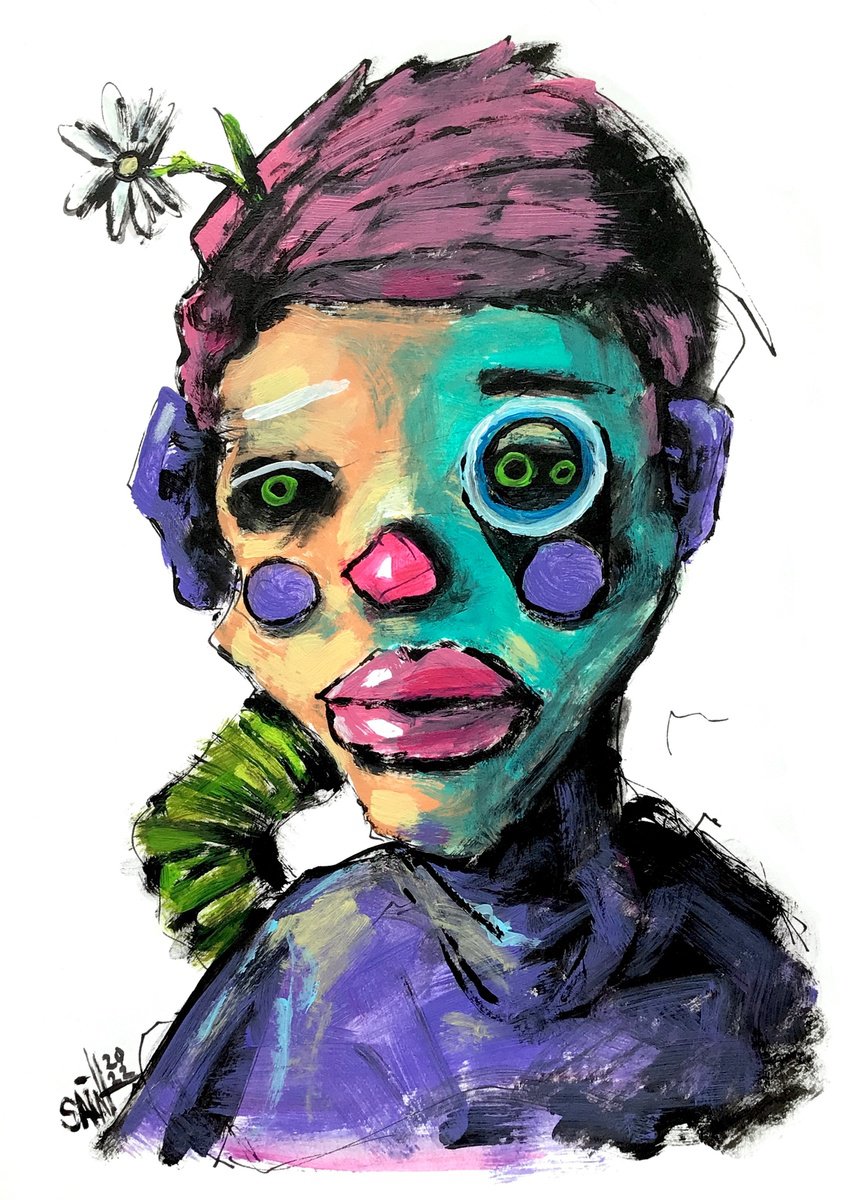 #32 Abstract zombie portrait painting original art, Horror Naive Outsider Folk Art Brut St... by Ruslan Aksenov