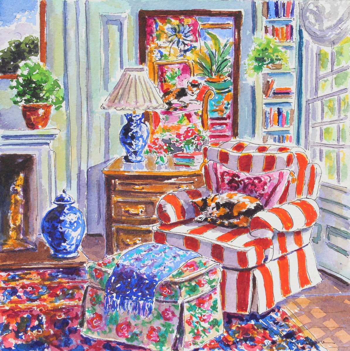 Kristen Olson Stone | Original  Watercolour | Lazy Days | 20 X 20Cm | Artwork For Sale On Artfinder