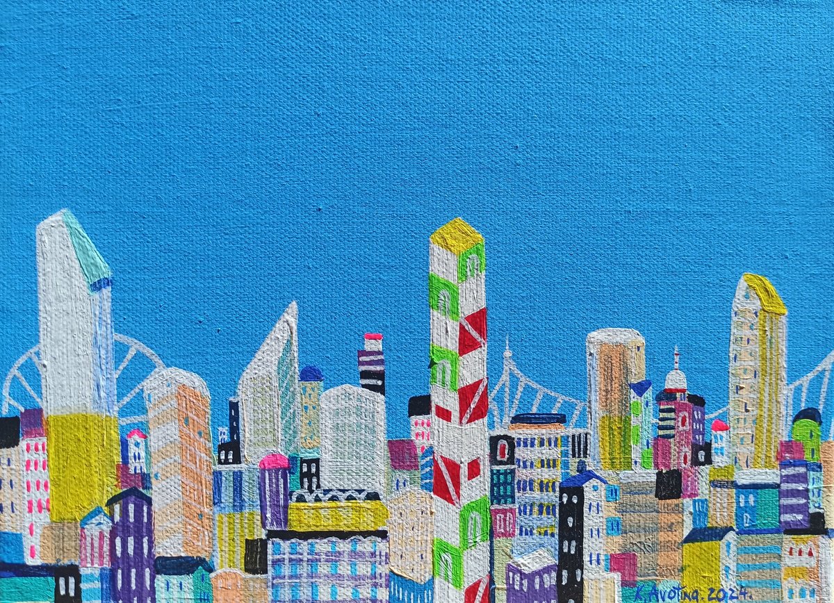 Impressionistic Cityscapes Acrylic Painting By Katrina Avotina, 9 X 7", The Bright Cityscape, Original Artwork