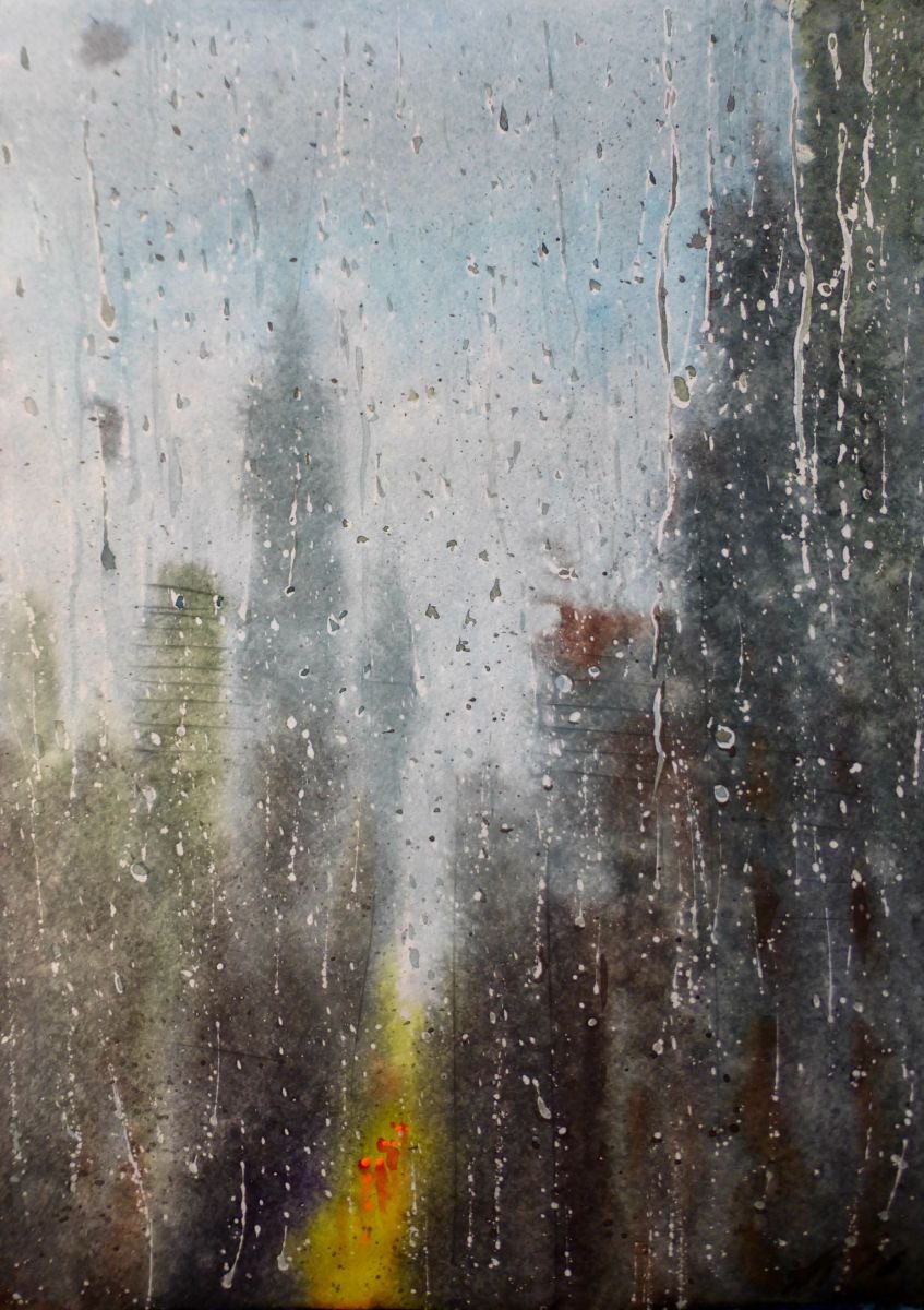 Rain outside the window, watercolor paint on pap | Artfinder