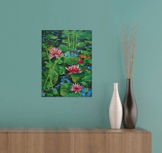 WATER LILIES, III / ORIGINAL OIL PAINTING