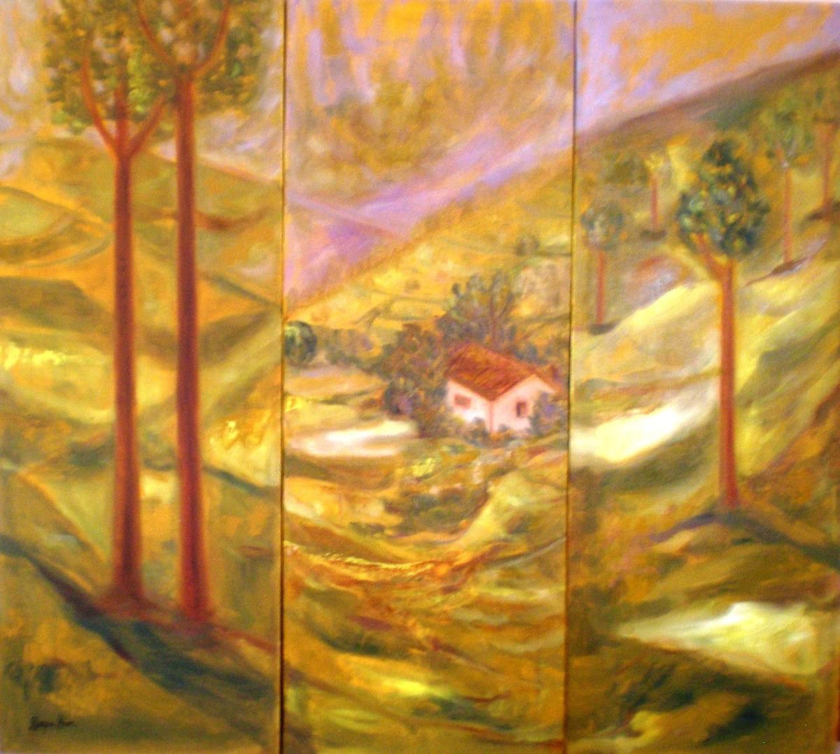 Nilgiri Landscape (Triptych), Three panels, Landscape deconstructed by Deepa Kern