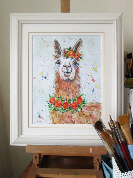 Cute Alpaca with flowers