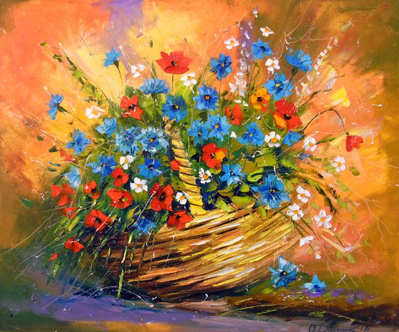 Basket with summer flowers